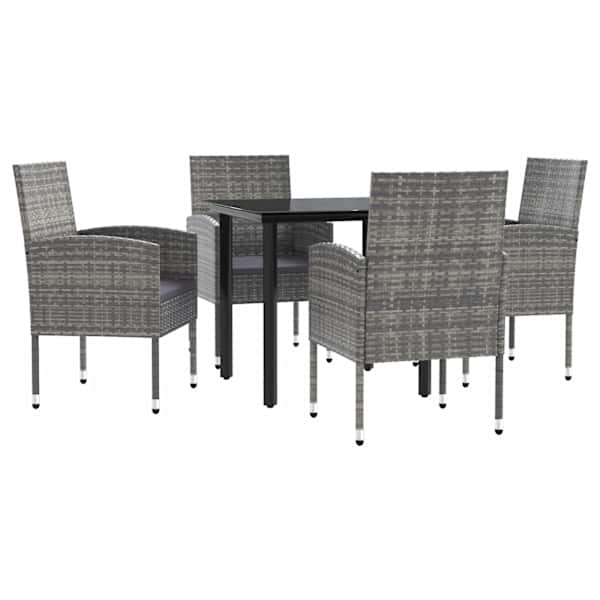 vidaXL 5-osaline aia s&ouml;&ouml;gim&ouml;&ouml;bli komplekt, hall/must, pol&uuml;rotang/teras