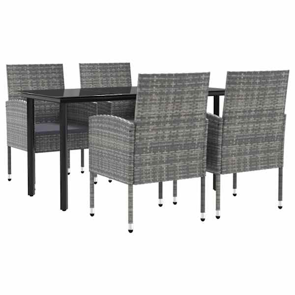 vidaXL 5-osaline aia s&ouml;&ouml;gim&ouml;&ouml;bli komplekt, hall/must, pol&uuml;rotang/teras