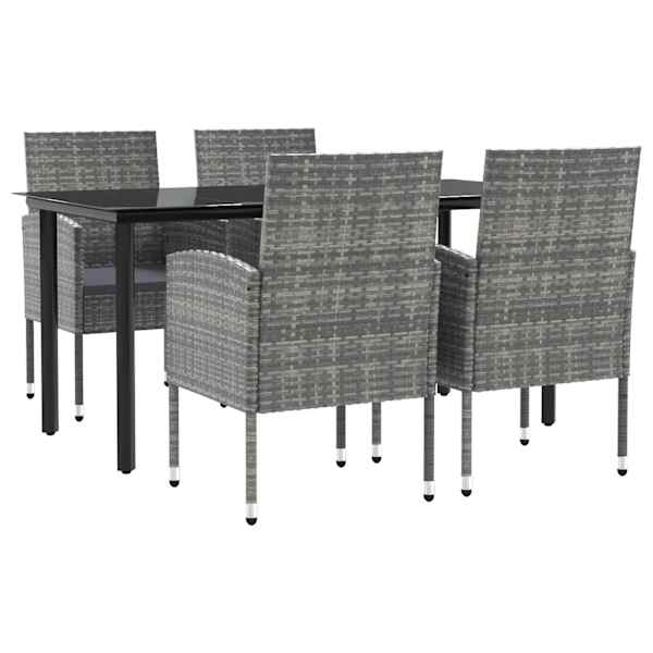 vidaXL 5-osaline aia s&ouml;&ouml;gim&ouml;&ouml;bli komplekt, hall/must, pol&uuml;rotang/teras