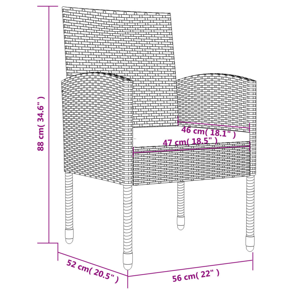 Zestaw mebli ogrodowych 6 krzeseł + stół, szary/czarny, 200x100 cm