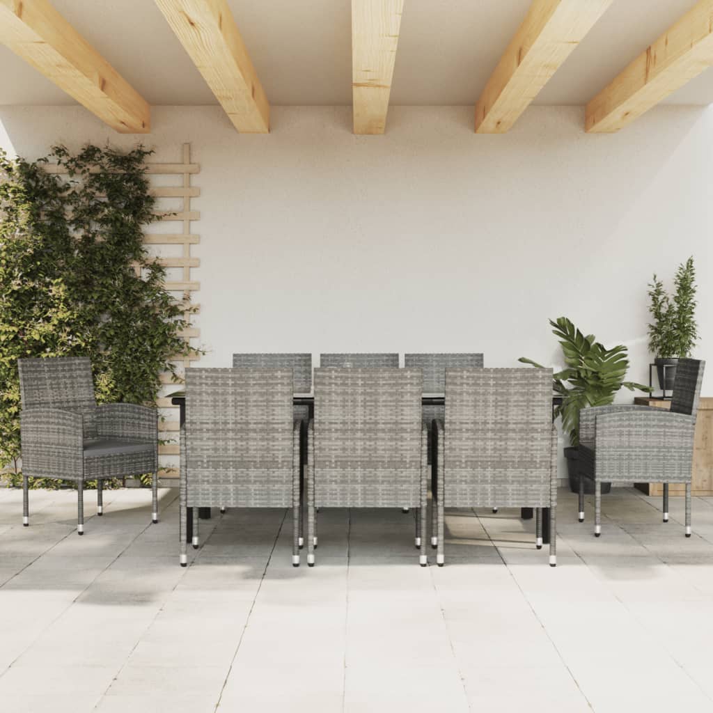 Ensemble à manger de jardin 9pcs gris/noir résine tressée/acier