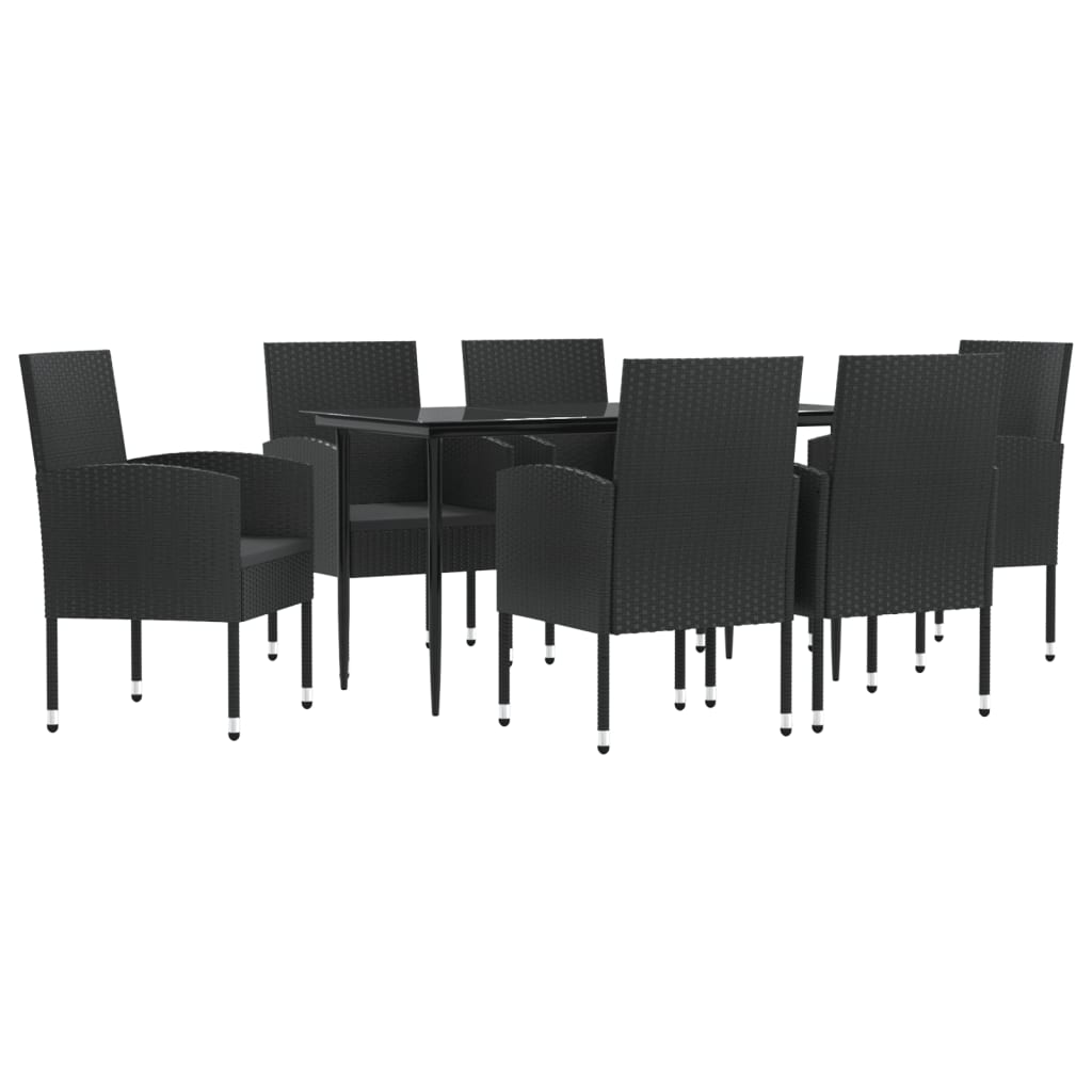 vidaXL 7-delige Tuinset poly rattan en staal zwart