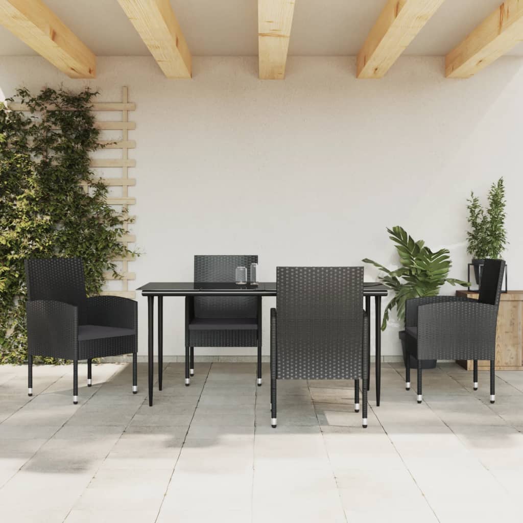 vidaXL Set mobilier de grădină, 5 piese, negru, poliratan și oțel