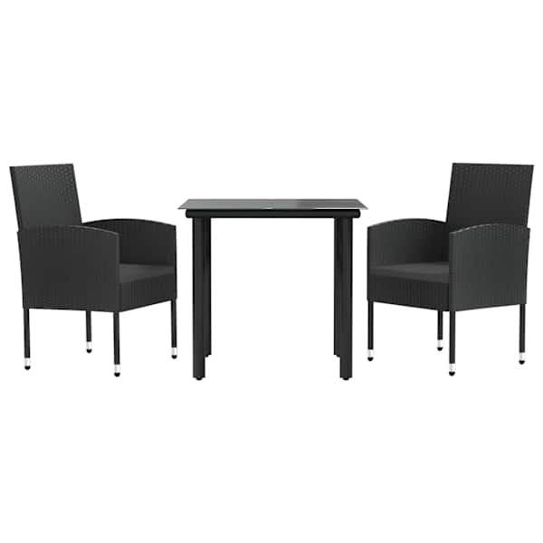 vidaXL 3-osaline aia s&ouml;&ouml;gim&ouml;&ouml;bli komplekt, must, pol&uuml;rotang ja teras