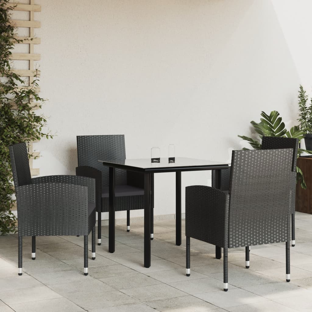 Ensemble à manger de jardin 5 pcs noir résine tressée et acier