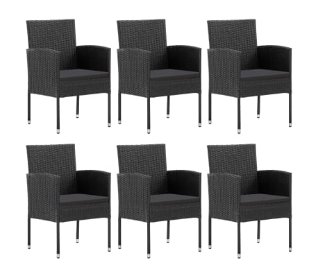 vidaXL 7 Piece Garden Dining Set Black Poly Rattan and Steel