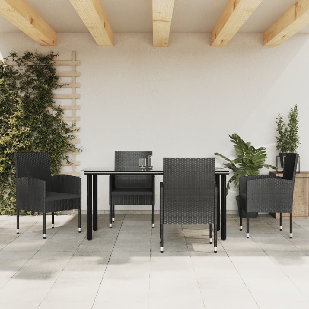 vidaXL Set mobilier de grădină, 5 piese, negru, poliratan și oțel