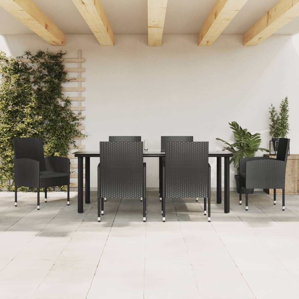 7-tlg. Garten-Essgruppe Schwarz Poly Rattan und Stahl