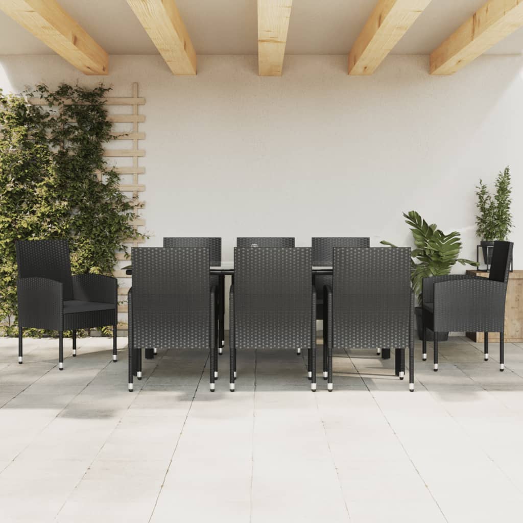 vidaXL Set mobilier de grădină, 9 piese, negru, poliratan și oțel