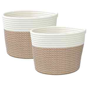 vidaXL hoiukorvid 2 tk, pruun ja valge, &Oslash;24 x 18 cm, puuvill
