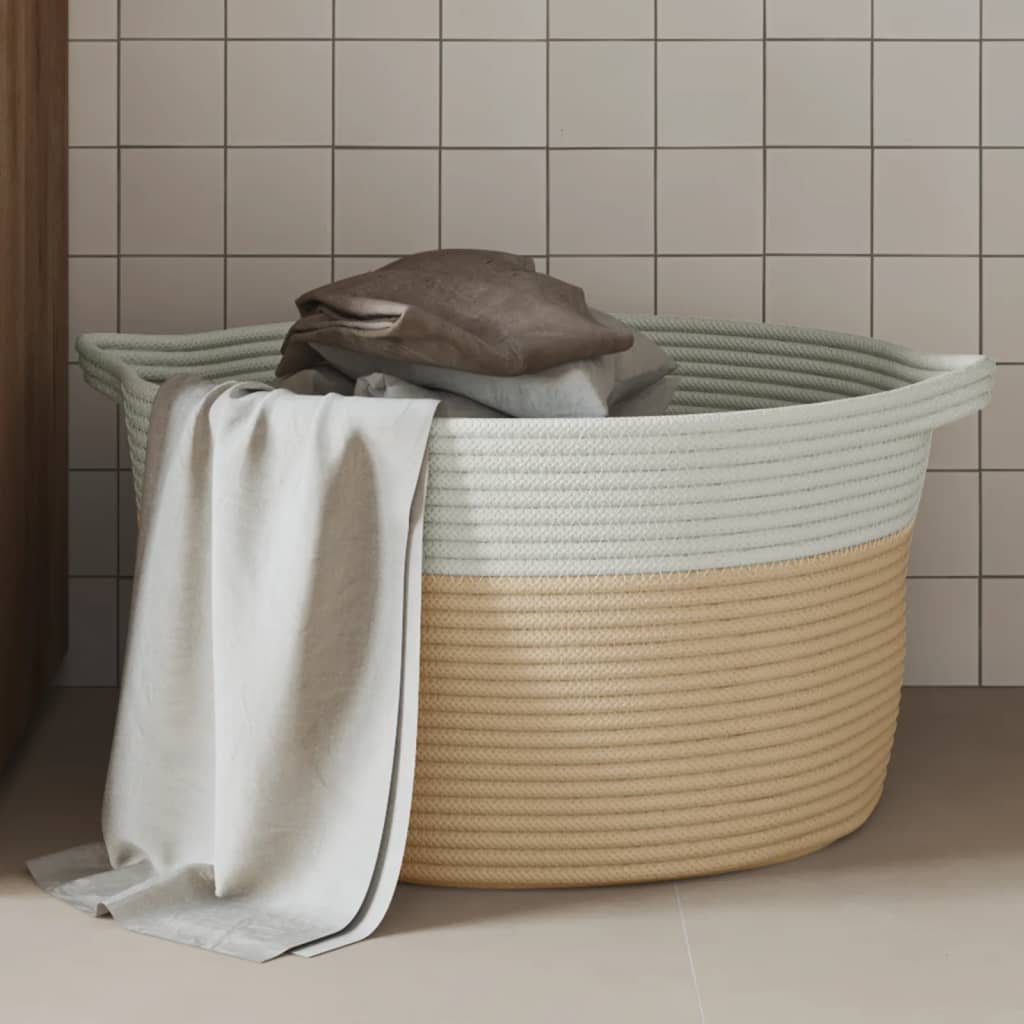 Aufbewahrungskorb Beige und Weiß Ø40×25 cm Baumwolle