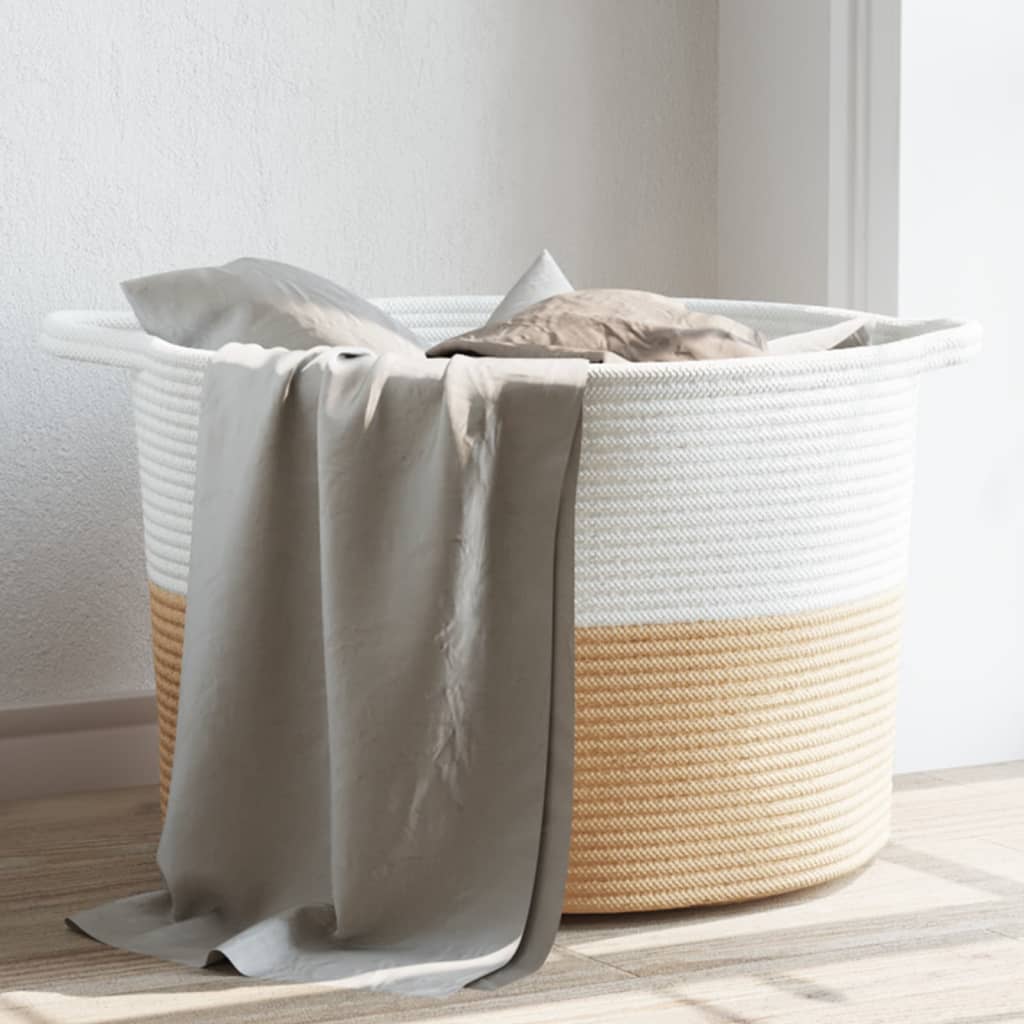 vidaXL Wäschekorb Beige und Weiß Ø55x36 cm Baumwolle