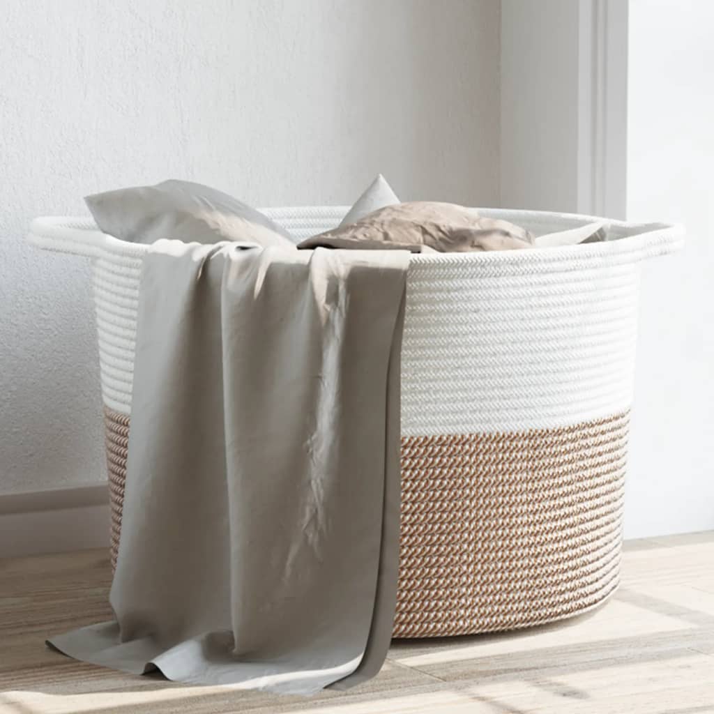 Wäschekorb Braun und Weiß Ø55×36 cm Baumwolle