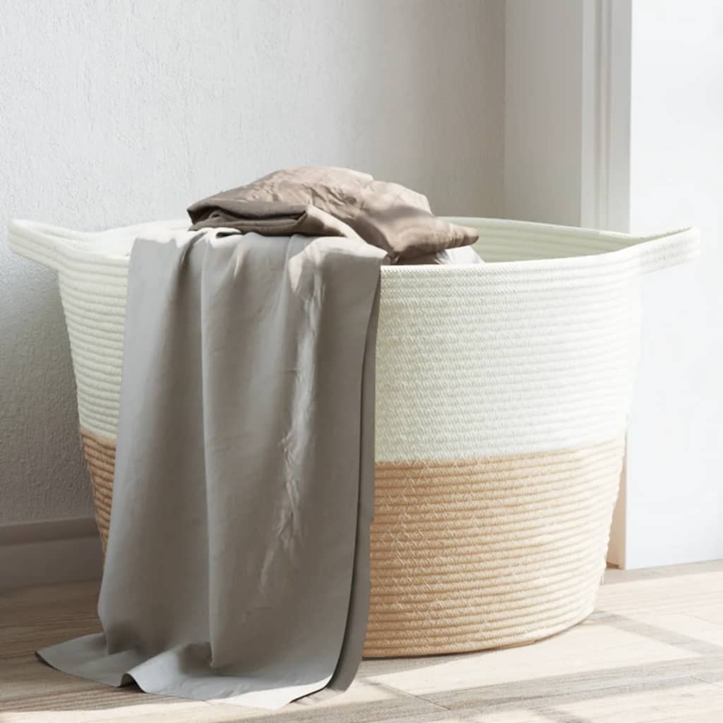 Wäschekorb Beige und Weiß Ø60×36 cm Baumwolle