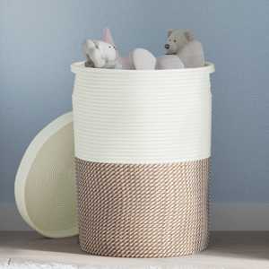 Košara za shranjevanje s pokrovom rjava bela Ø37x50 cm bombaž