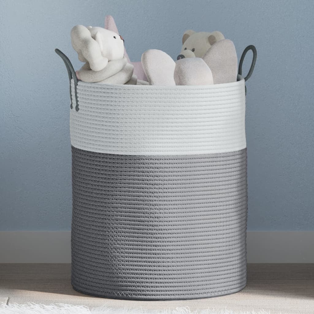 vidaXL Panier de rangement gris et blanc Ø38x46 cm coton