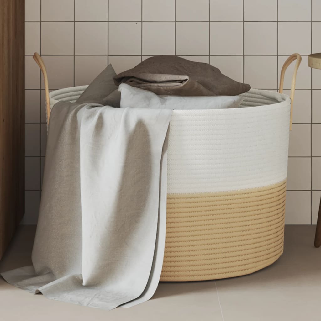 Aufbewahrungskorb Beige und Weiß Ø51x33 cm Baumwolle