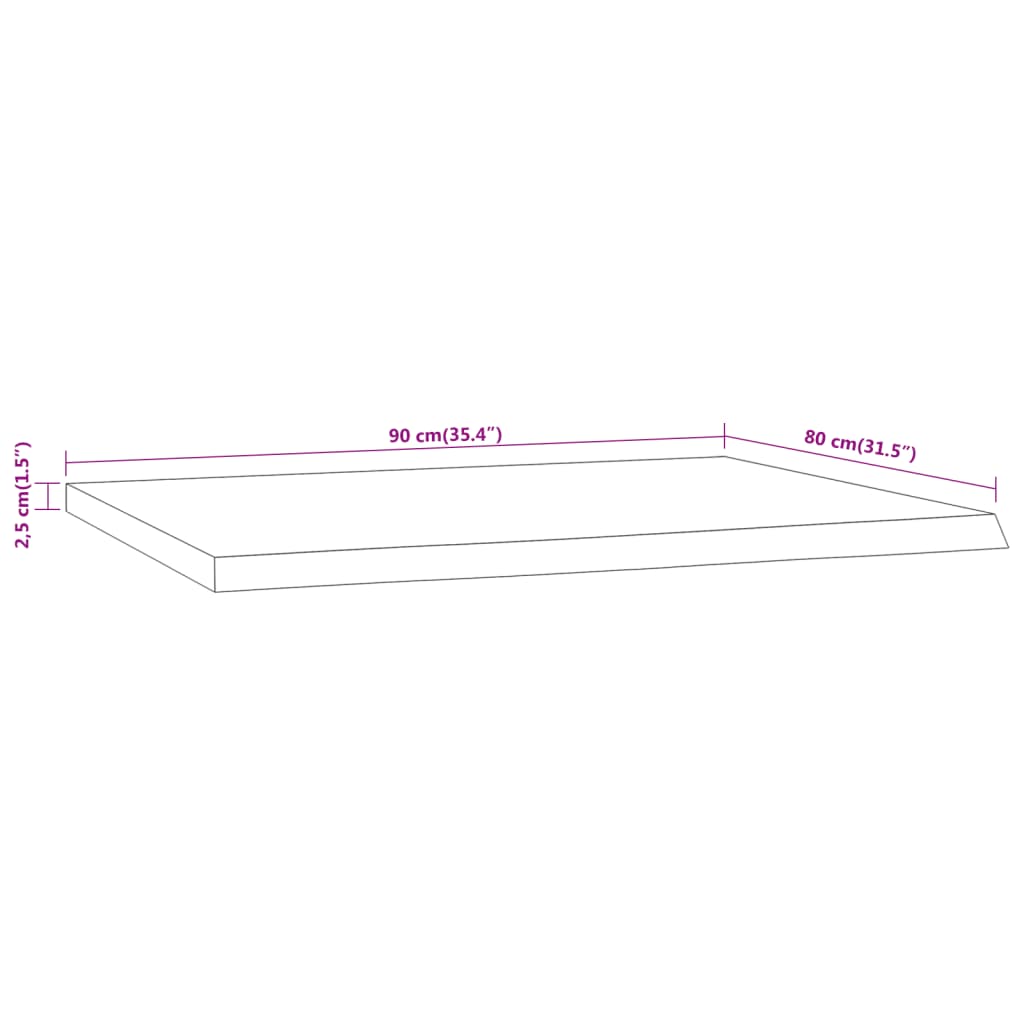 Tömör akácfa téglalap alakú asztallap 90 x 80 x 2,5 cm 