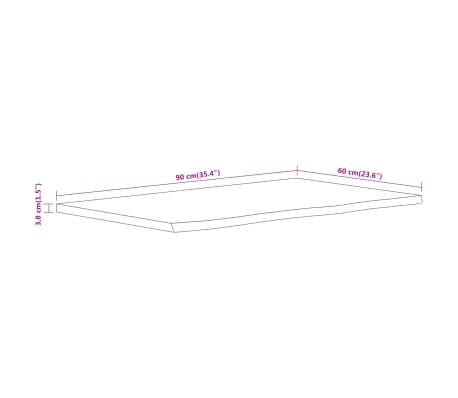Plan De Travail Salle De Bain Acacia 100x60x2.5cm - Bois Massif, Bord Vivant, Style Naturel