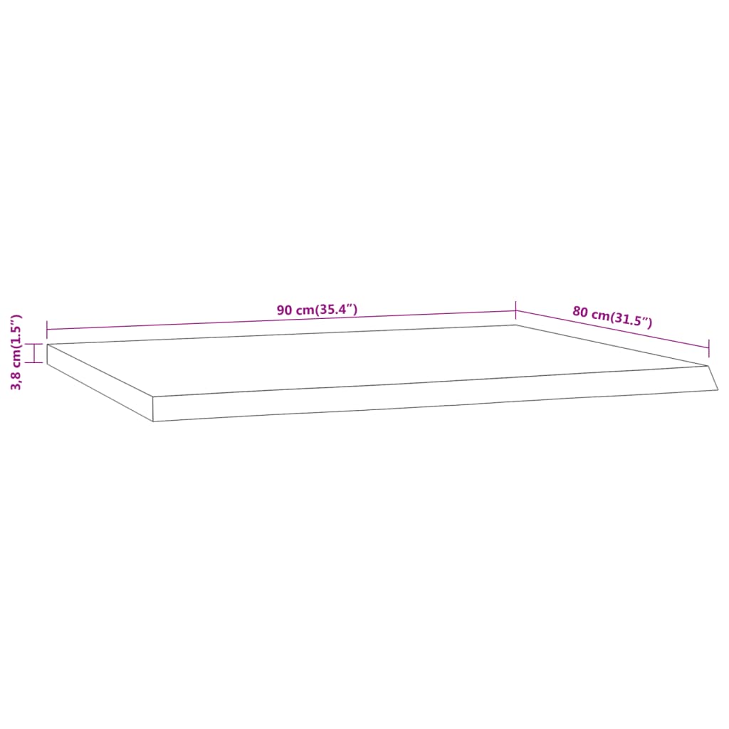 Tömör akácfa téglalap alakú asztallap 90 x 80 x 3,8 cm 