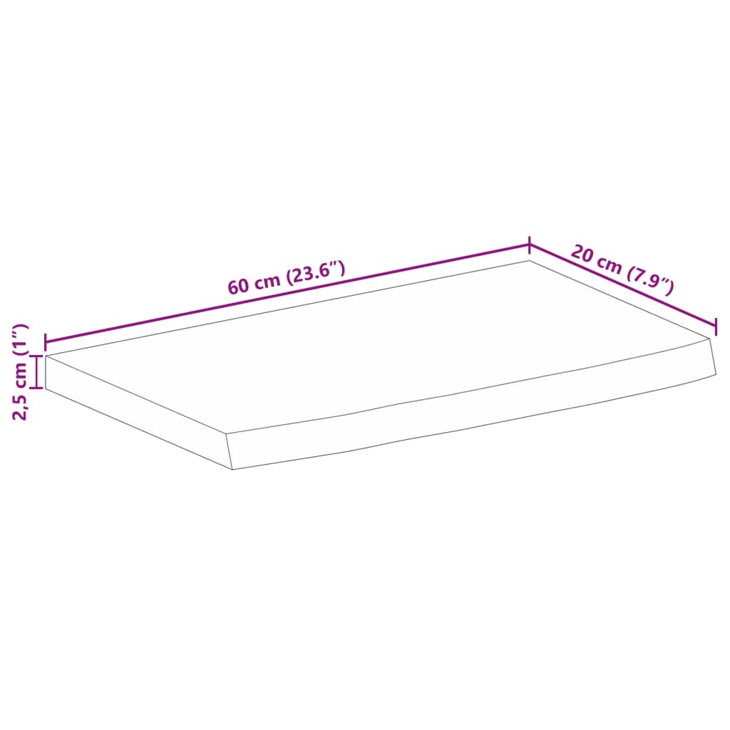 Blat stołu, 60x20x2,5cm, naturalna krawędź, surowe drewno mango