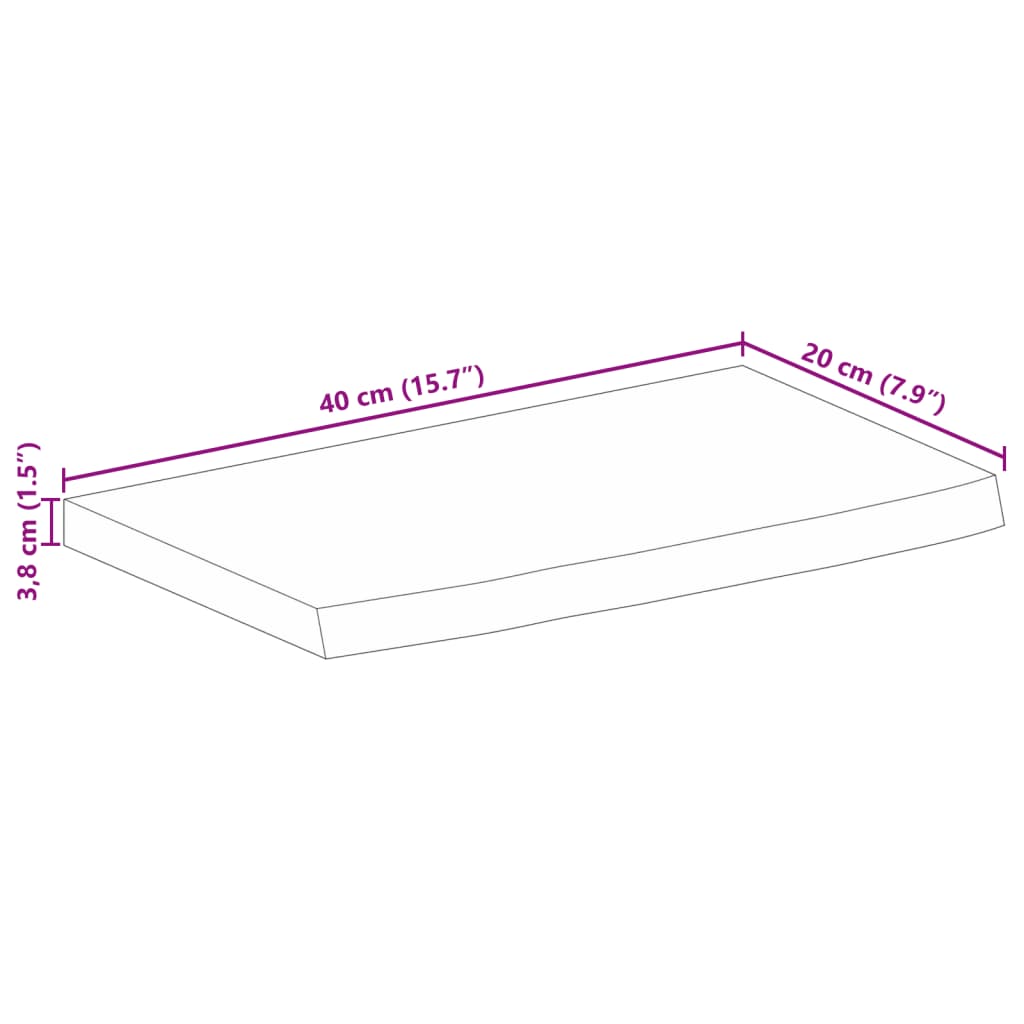 Blat stołu, 40x20x3,8cm, naturalna krawędź, surowe drewno mango