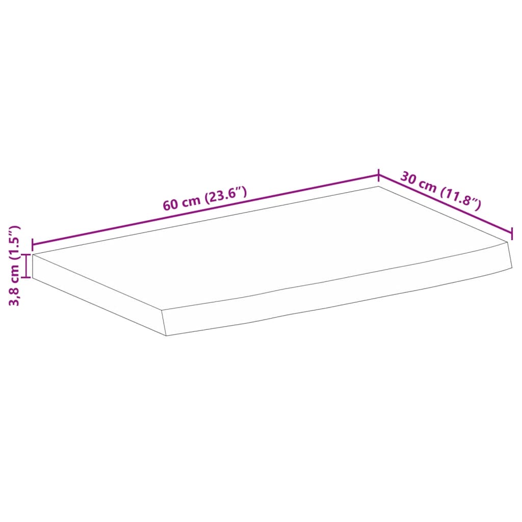 Blat stołu, 60x30x3,8cm, naturalna krawędź, surowe drewno mango