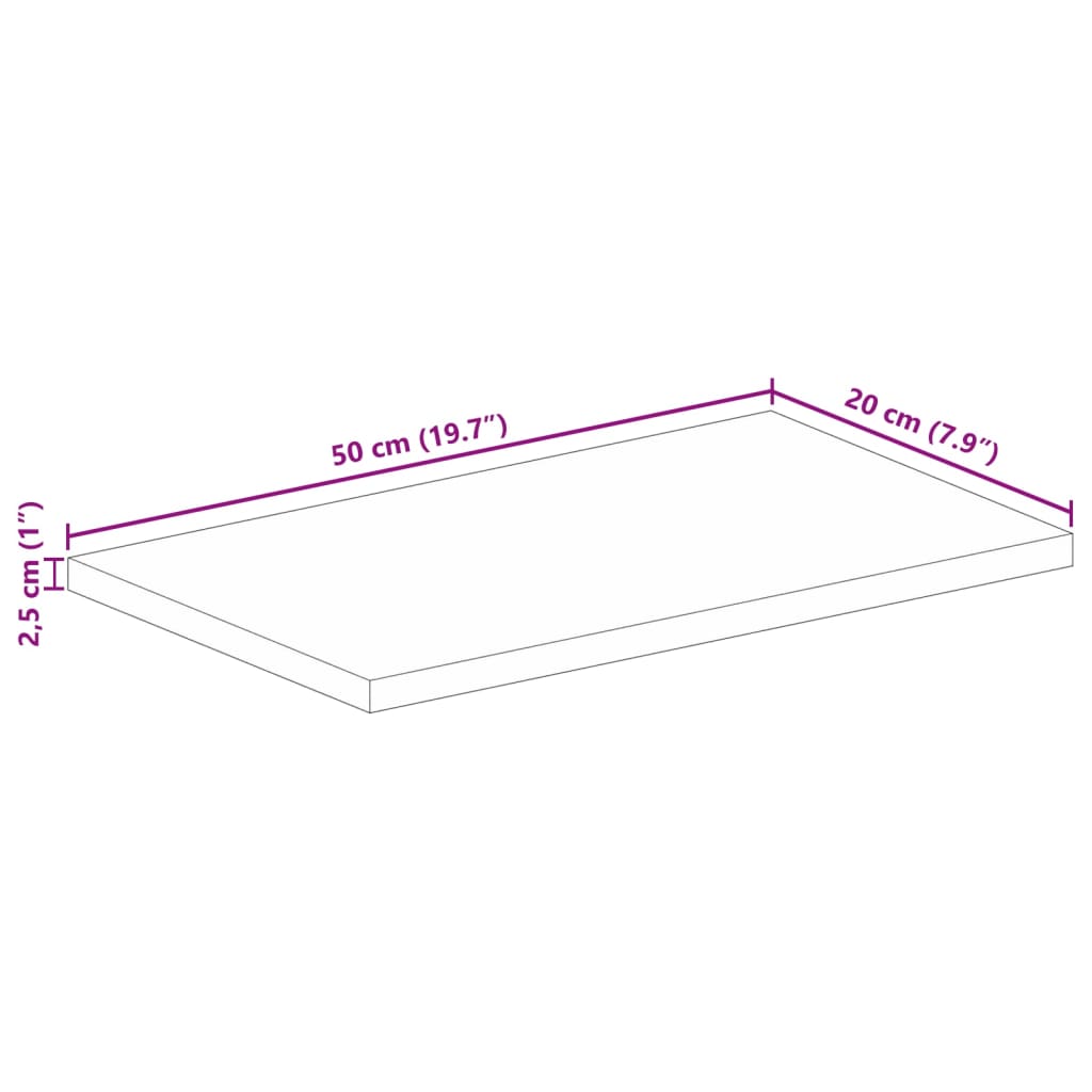 Blat do stolika, 50x20x2,5 cm, prostokątny, surowe drewno mango