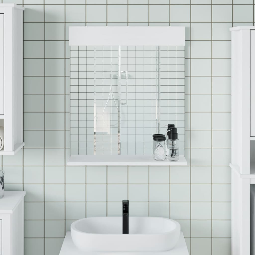 vidaXL Oglindă de baie cu raft „BERG”, alb, 60x12x70 cm, lemn masiv