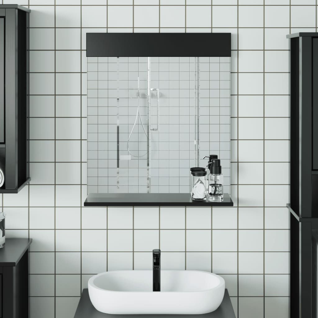 vidaXL Oglindă de baie cu raft „BERG” negru, 60x12x70 cm, lemn masiv