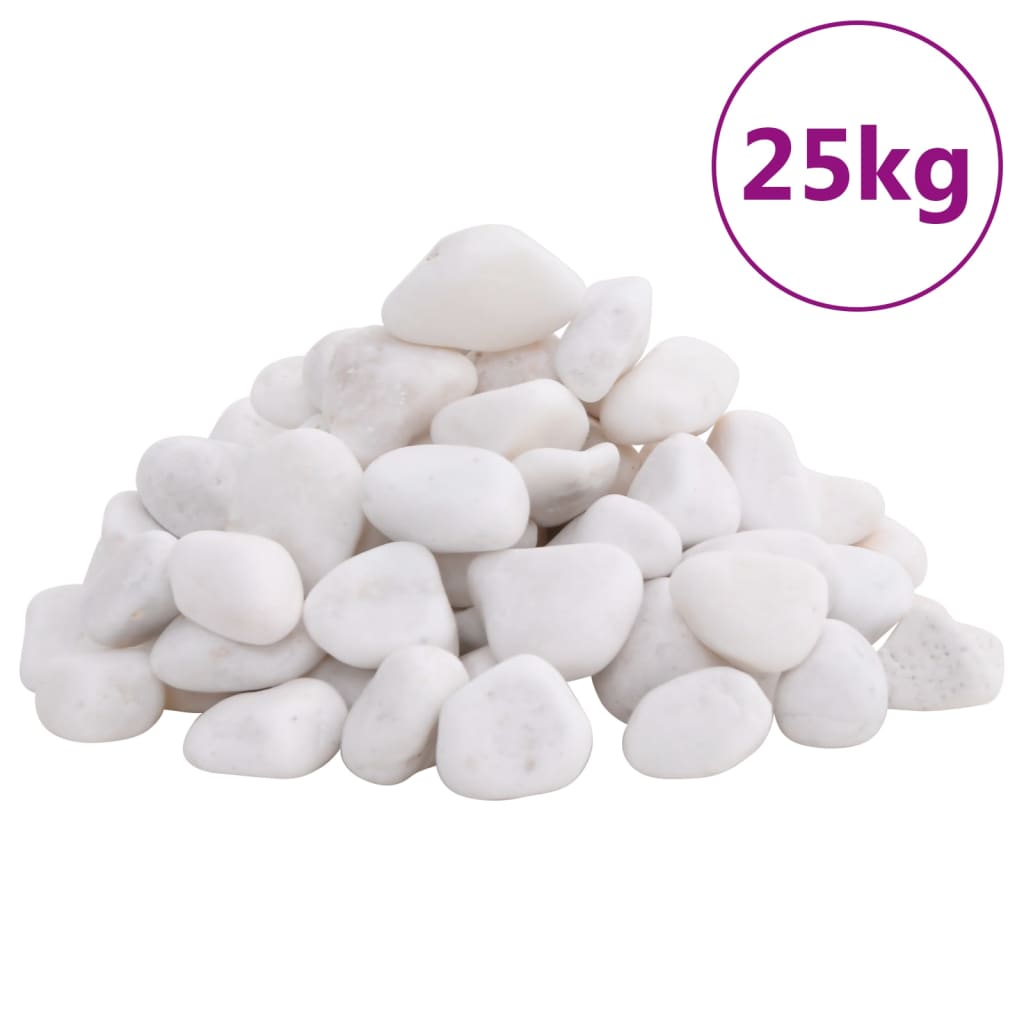 vidaXL Pietricele lustruite, 25 kg, alb, 2-5 cm