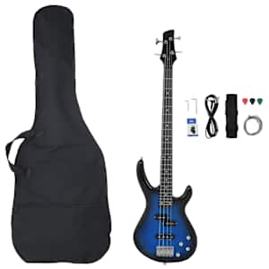 vidaXL Električna bas gitara za početnike s torbom plavo-crna 4/4 46 "