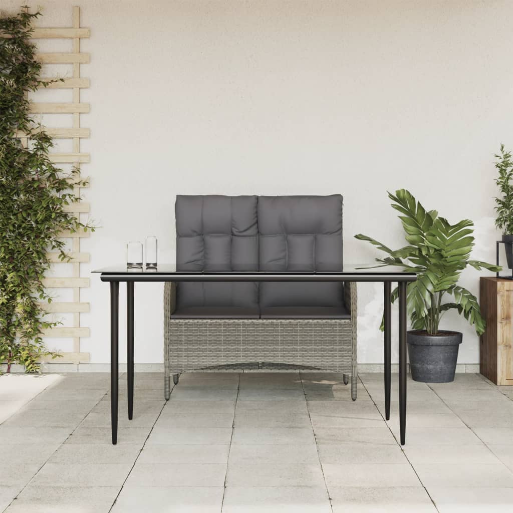 Mobilier à dîner de jardin et coussins 2 pcs gris rotin