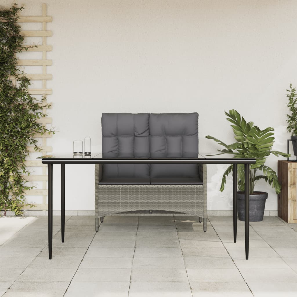Mobilier à dîner de jardin et coussins 2 pcs gris rotin