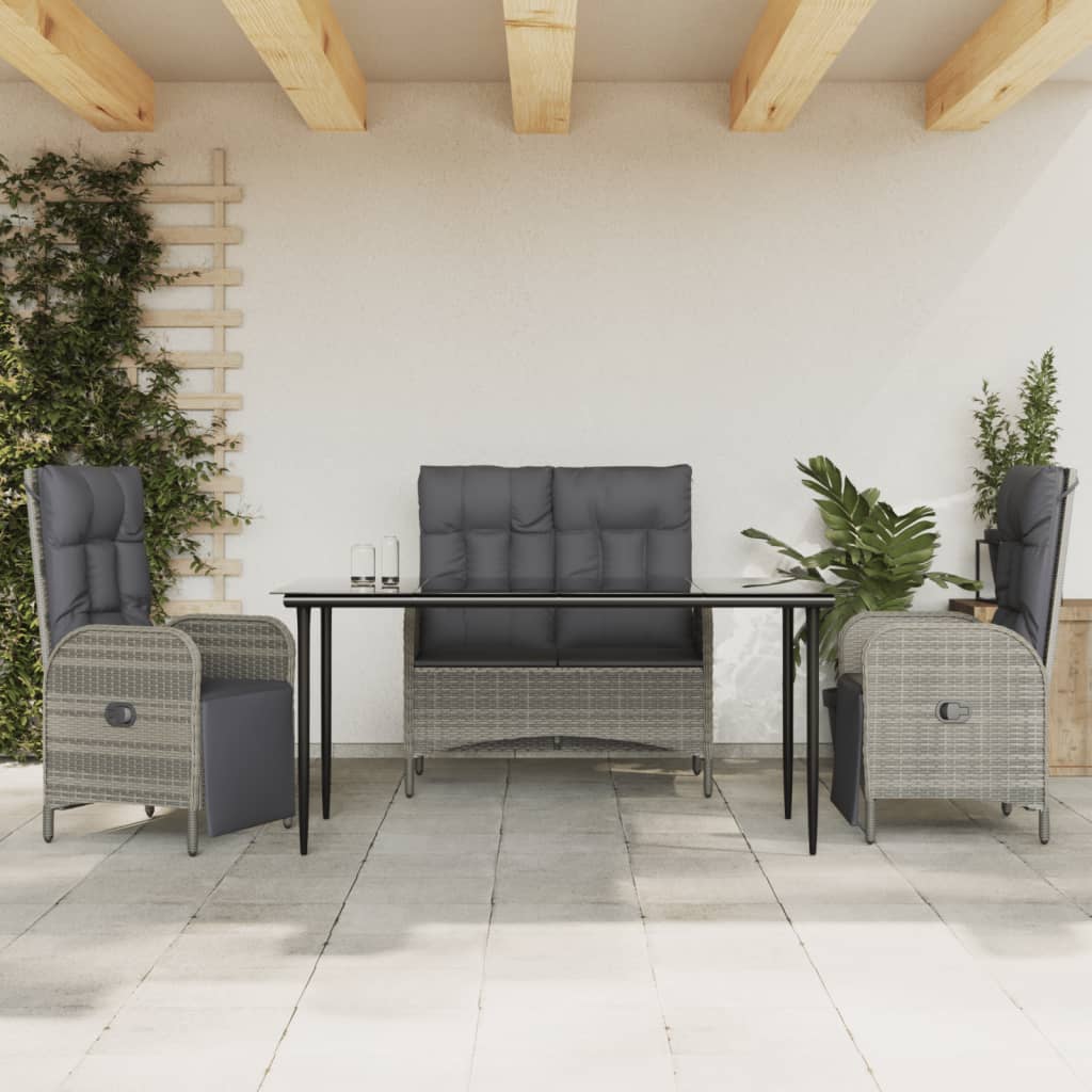 Mobilier à dîner de jardin 4pcs et coussins Gris Résine tressée