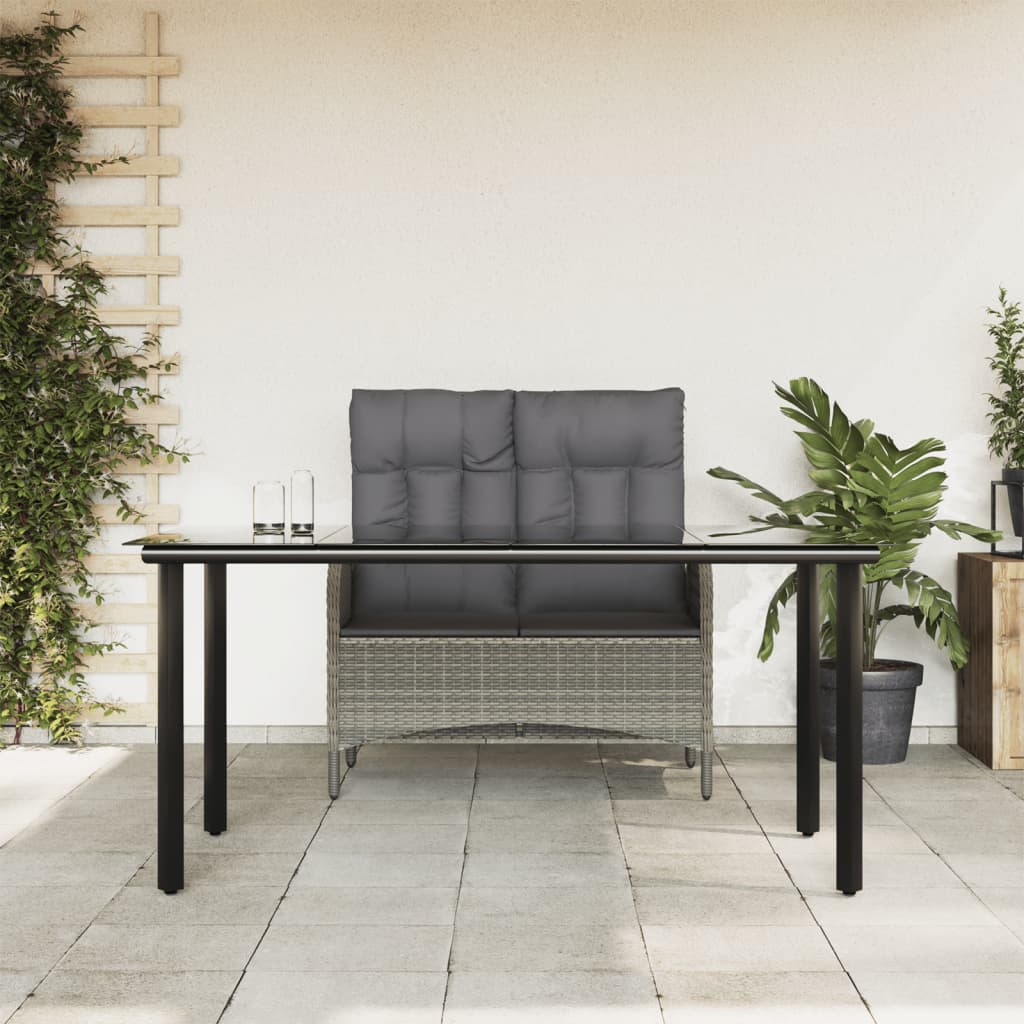 Mobilier à dîner de jardin et coussins 2 pcs gris rotin