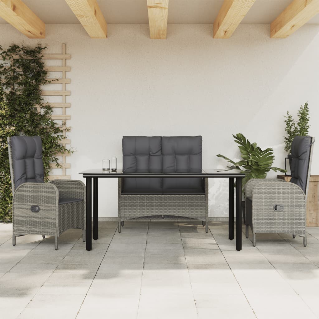 Mobilier à dîner de jardin 4pcs et coussins Gris Résine tressée