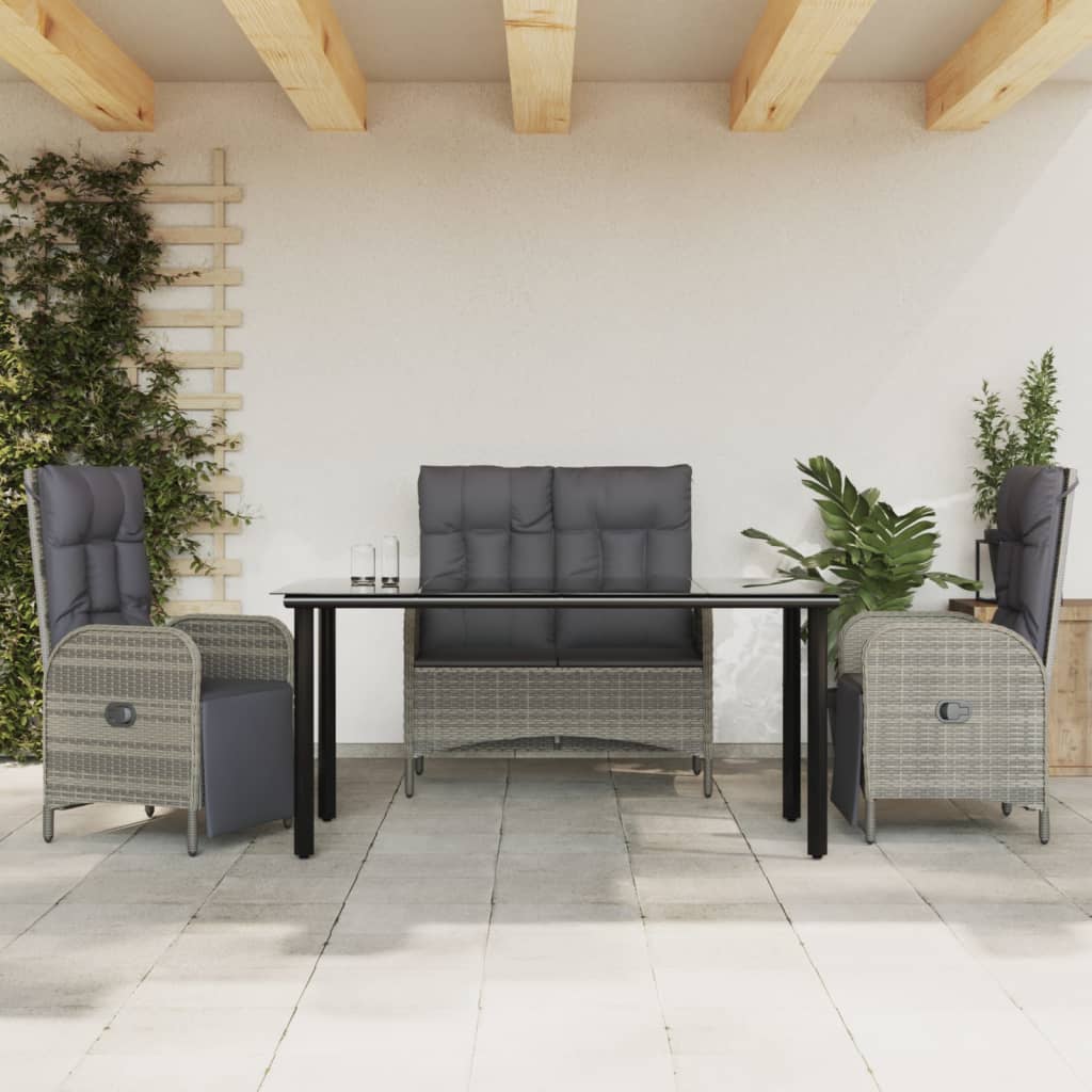 Zestaw mebli ogrodowych - ławka, krzesło, stolik (szary, czarny)