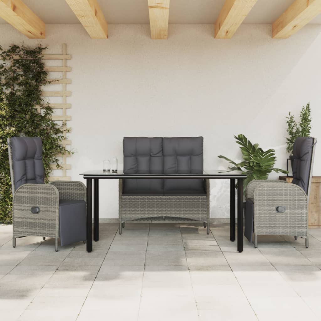 Mobilier à dîner de jardin 4pcs et coussins Gris Résine tressée
