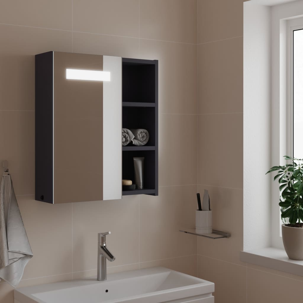 vidaXL badeværelsesskab med spejl og LED-lys 45x13x52 grå
