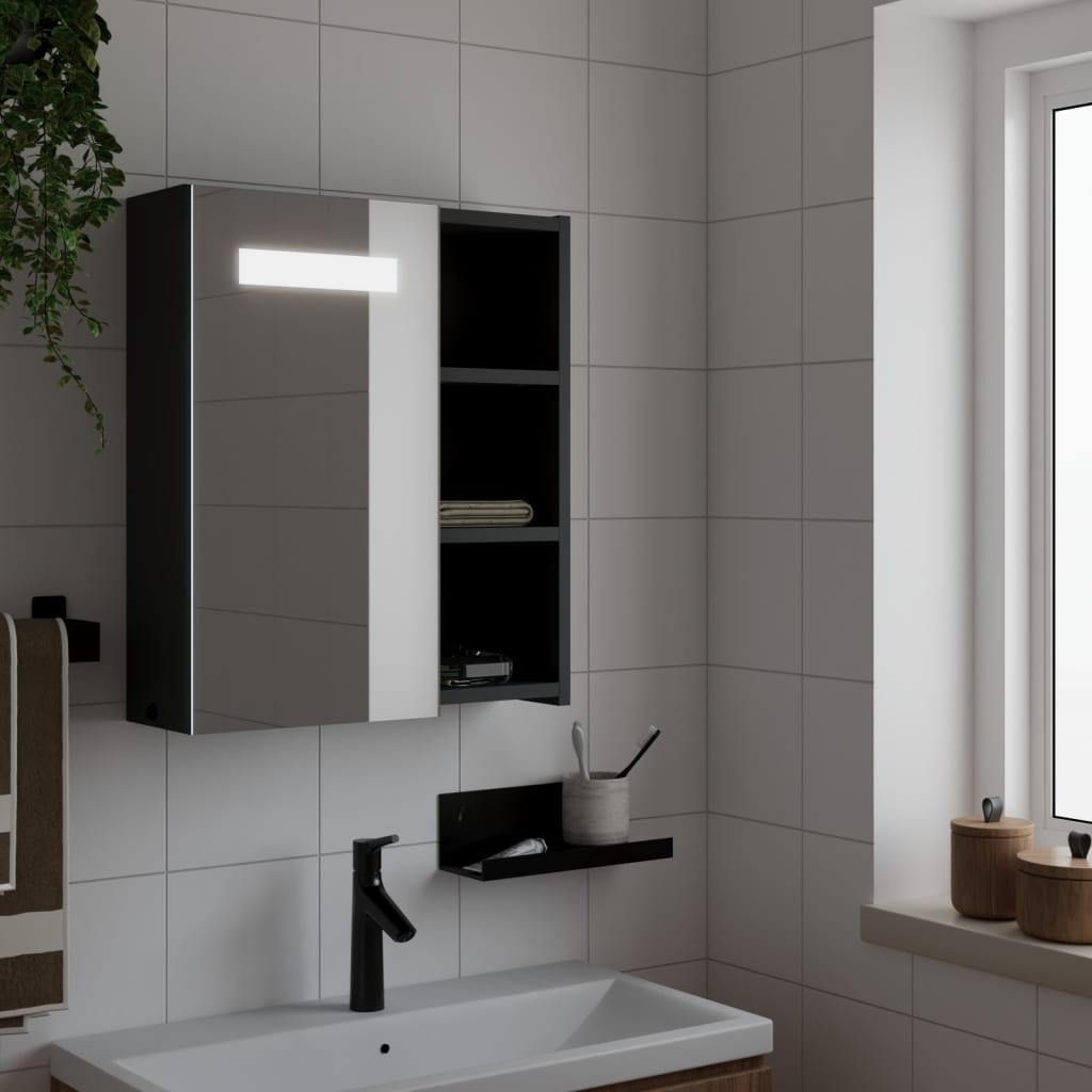 vidaXL badeværelsesskab med spejl og LED-lys 45x13x52 sort