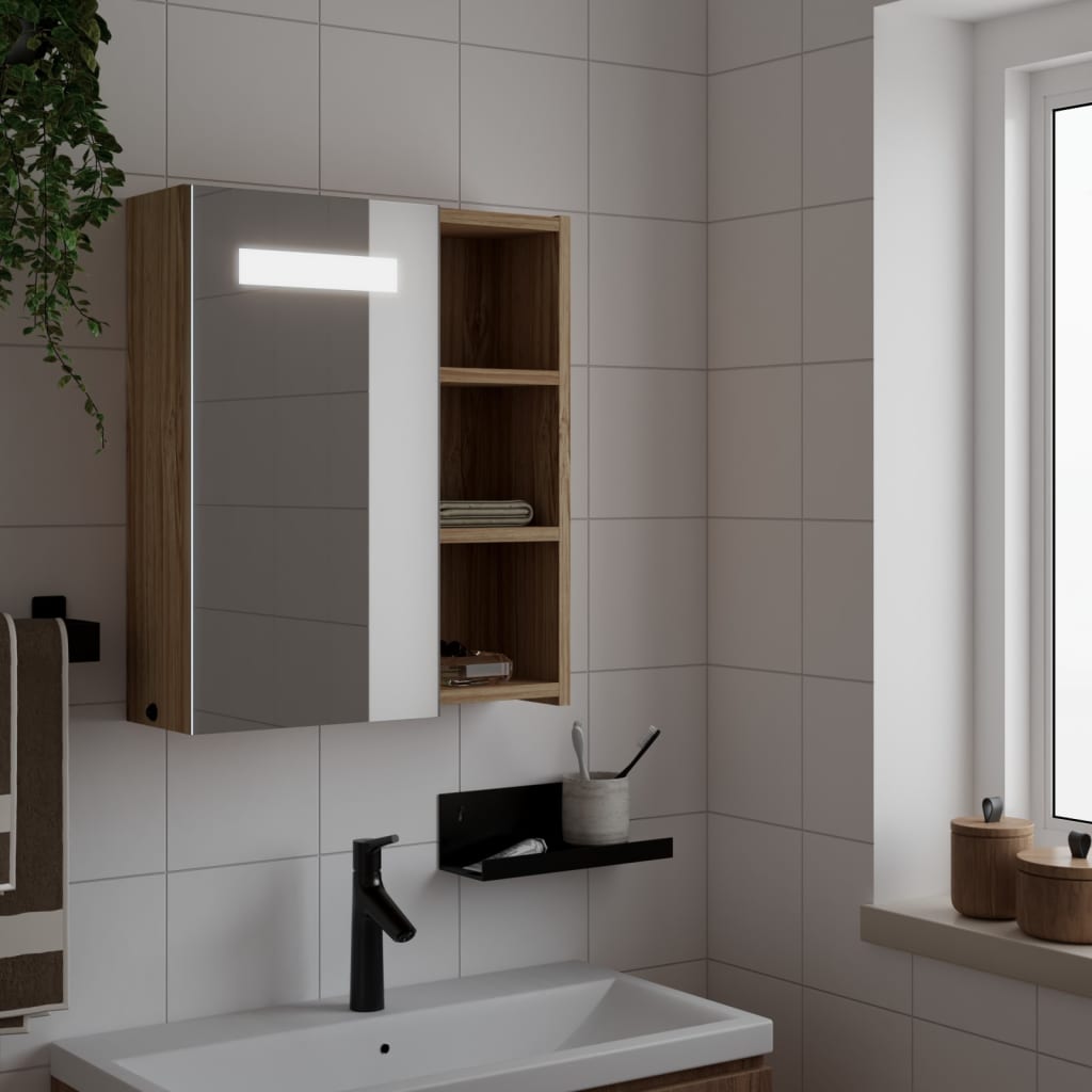 Mueble de Baño con Espejo y Luz LED Armario Auxiliar de Almacenaje