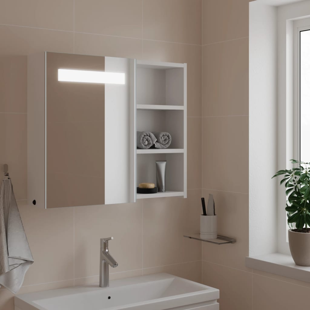 vidaXL Dulap cu oglindă de baie cu lumină LED, alb, 60x13x52 cm