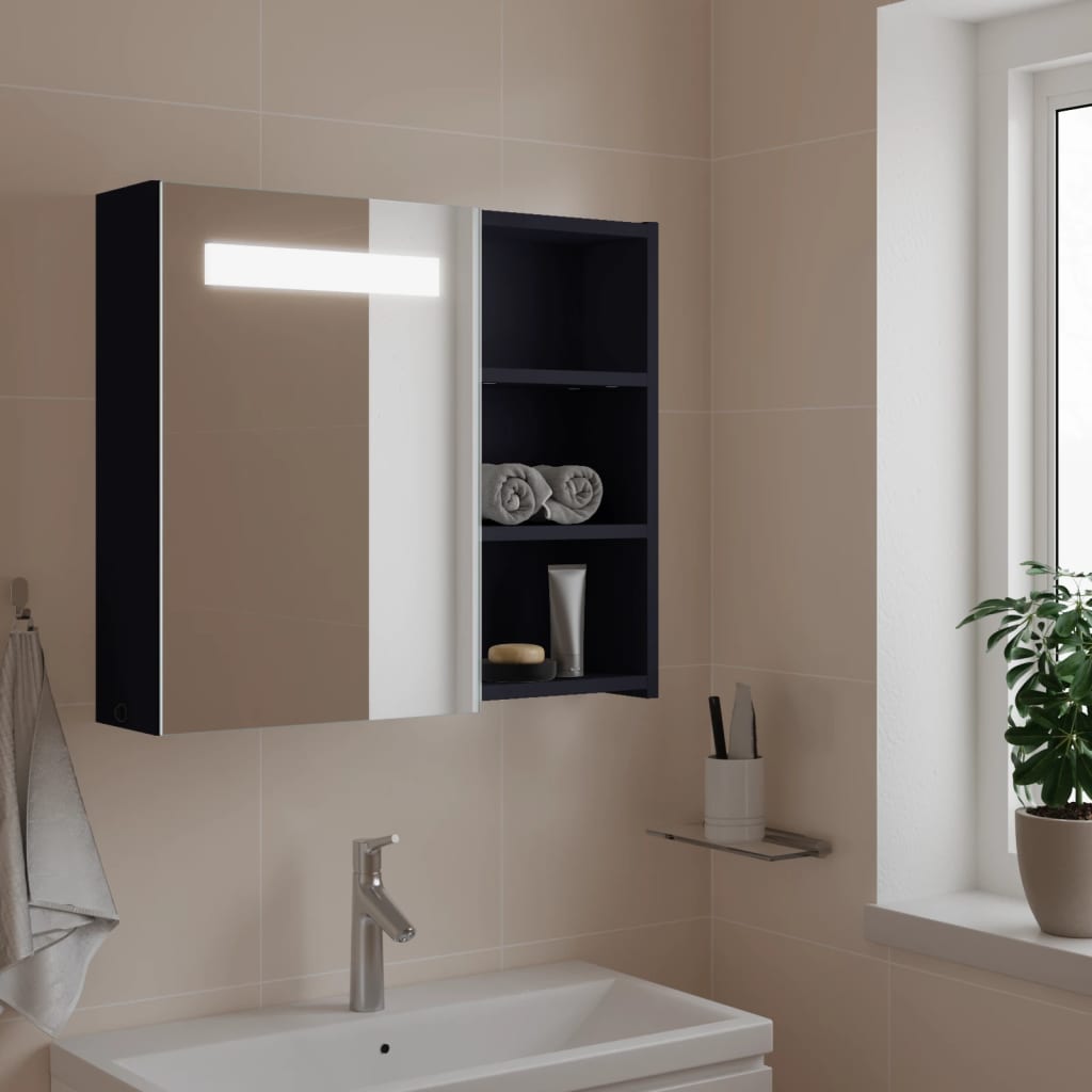 vidaXL badeværelsesskab med spejl og LED-lys 60x13x52 grå