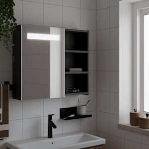 Kopalniška omarica z ogledalom z LED lučko črna 60x13x52 cm