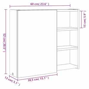 Koupelnová zrcadlová skříňka s LED osvětlením dub 60x13x52 cm - obrázek 12