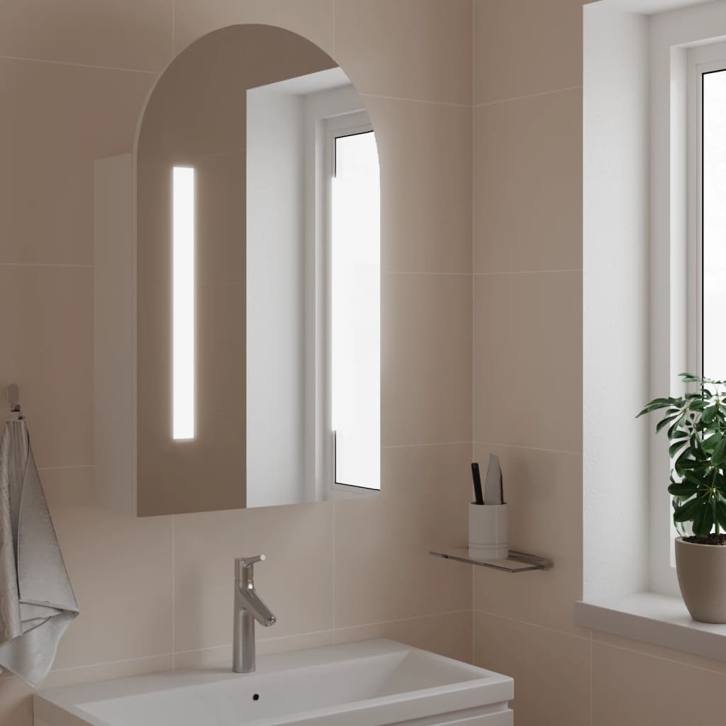 Koupelnová zrcadlová skříňka s LED klenutá bílá 42 x 13 x 70 cm