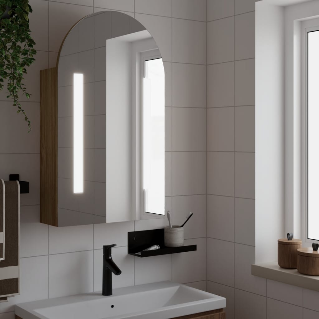 vidaXL Dulap cu oglindă de baie cu LED, stejar, 42x13x70 cm, arcuit