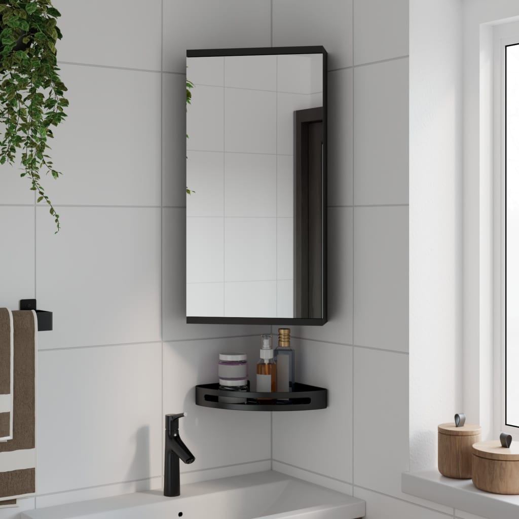 vidaXL Dulap de colț cu oglindă pentru baie, negru, 30x24x60 cm