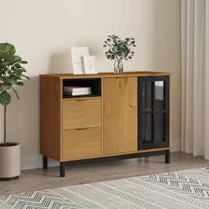 Komoda s steklenimi vrati FLAM 110x40x80 cm trdna borovina